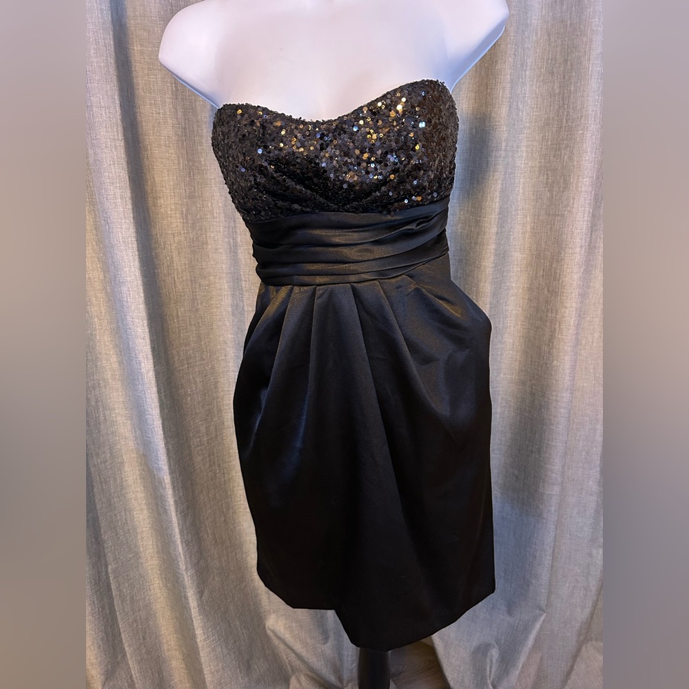 Juniors Black Strapless Dress with Sparkles